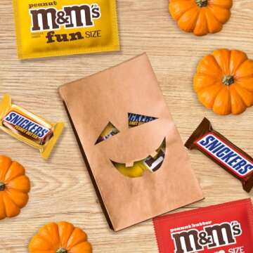 M&M'S Peanut, M&M'S Peanut Butter, SNICKERS Crunchy Peanut Butter & SNICKERS Original Fun Size Trick or Treat Individually Wrapped Milk Chocolate Halloween Candy Variety Assortment, 35 Ct Bulk Bag