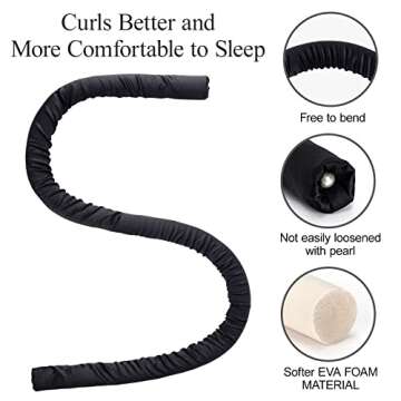 Heatless Curling Rod Headband, IENIN No Heat Hair Curlers to Sleep in Curl Ribbon with Scrunchies Hair Clips Overnight Hair Curlers for Women Long Hair Styling Tools(Black)