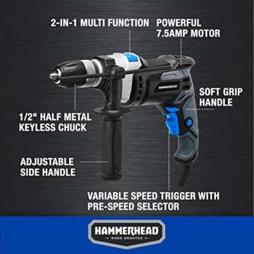 Hammerhead 7.5-Amp Hammer Drill with 6 Bits