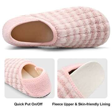 Fires Womens Mens Slippers with Rubber Sole Soft-Lightweight House Slipper Socks Around House Shoes Non Slip Indoor/Outdoor, Pinkstripe, 8-9 Women/6.5-7.5 Men