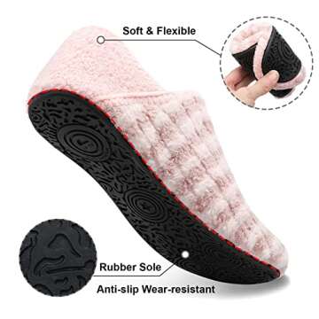 Fires Womens Mens Slippers with Rubber Sole Soft-Lightweight House Slipper Socks Around House Shoes Non Slip Indoor/Outdoor, Pinkstripe, 8-9 Women/6.5-7.5 Men