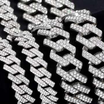 shopbyskyler 2PCS Clustered Diamond Tennis Chain Miami Cuban Link Chain for Women 15MM Clustered Heart Iced Out Miami Cuban Necklace Hip Hop Jewelry Gifts (16inch/18inch, Silver-3)