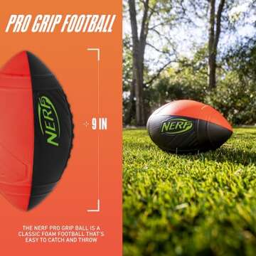 NERF Kids Foam Football - Pro Grip Youth Soft Foam Ball - Indoor + Outdoor Football for Kids - Small NERF Foam Football - 9" Inch Youth Sized Football - Red + Black