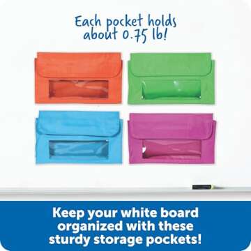 Learning Resources Magnetic Storage Pockets, Set of 4 in 4 Colors,Whiteboard Accessory Case, Classroom Organization, Back to School Supplies,Teacher Supplies