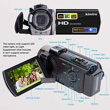 Kimire Full HD Video Camera Camcorder Digital Recorder for Easy Filming