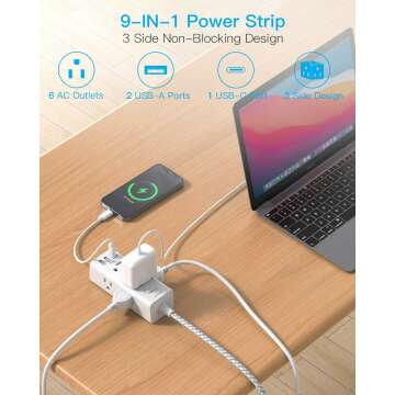 Compact Surge Protector with 6 Outlets & USB Ports