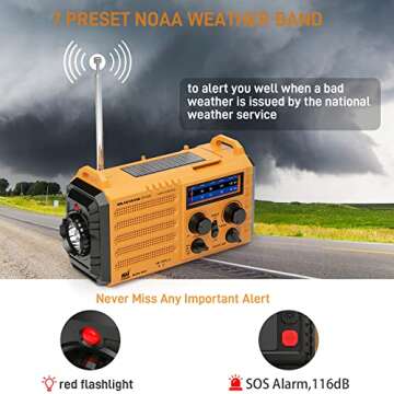 Emergency NOAA Weather Alert Radio with Solar & Hand Crank