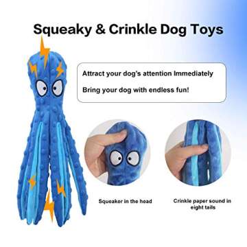 CPYOSN Dog Squeaky Toys Octopus - No Stuffing Crinkle Plush Dog Toys for Puppy Teething, Durable Interactive Dog Chew Toys for Small, Medium and Large Dogs Training and Reduce Boredom, 2 Pack