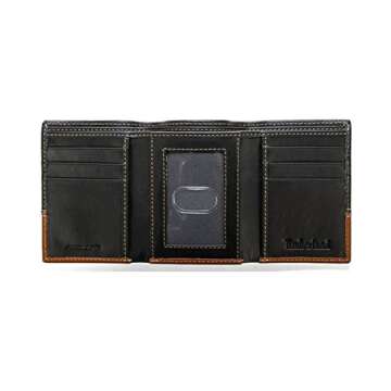 Timberland Men's Leather Trifold Wallet with Id Window, Black/Brown (Hunter), One Size