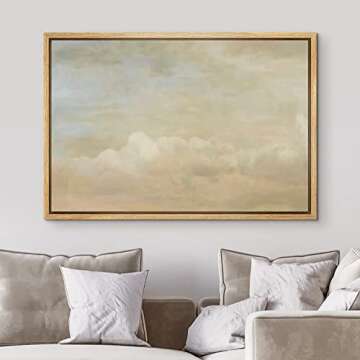 MUDECOR Framed Canvas Print Wall Art Brown & White Cloud Sky at Dusk Nature Wilderness Illustrations Impressionism Rustic Scenic Colorful for Living Room, Bedroom, Office - 16"x24" Natural