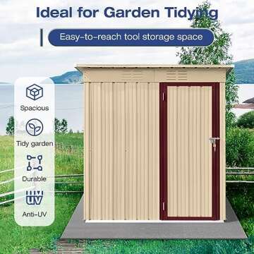 Lyromix 63.5'' × 33.8'' Metal Outdoor Storage Shed with Door & Lock, Waterproof Garden Storage Tool Shed for Backyard Patio,Beige