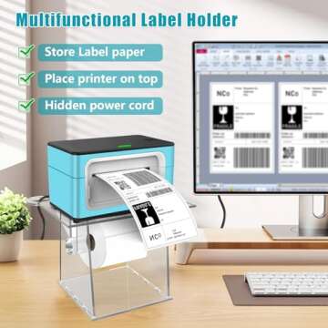 Label Holder for Rolls and Fanfold Labels, Thermal Printer Label Holder for Desktop Label Printer, Thermal Printer Stand Accessory Supplies for Home Office Small Business