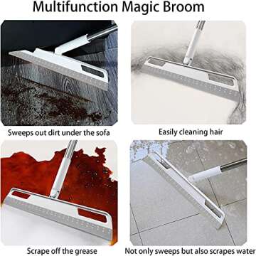 Multifunction Magic Broom, Household Silicone Wiper Floor Squeegee Non-Stick Hair Sweeping Tool 4 in 1 Adjustable Floor Scraping Sweeper for Bathroom, Window, Kitchen, Tile Floor Cleaning (Grey)