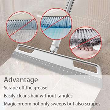 Multifunction Magic Broom, Household Silicone Wiper Floor Squeegee Non-Stick Hair Sweeping Tool 4 in 1 Adjustable Floor Scraping Sweeper for Bathroom, Window, Kitchen, Tile Floor Cleaning (Grey)