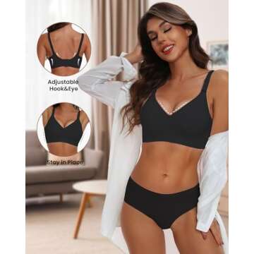 HORISUN Full Coverage Bras Seamless Supportive Plus Size Bras for Women Wireless(Black S)