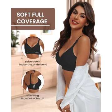 HORISUN Full Coverage Bras Seamless Supportive Plus Size Bras for Women Wireless(Black S)