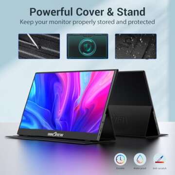 InnoView Portable Monitor, 15.6 Inch FHD 1080P Standard HDMI USB C Second External Monitor for Laptop, Desktop, MacBook, Phones, Tablet, PS5/4, Xbox, Switch, Built-in Speaker with Protective Case