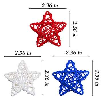 STMK 15 Pcs 4th of July Star Shaped Rattan Balls Decoration, 2.36 Inch Red White and Blue Star Shaped Wicker Balls for 4th of July Home Decor DIY Vase Bowl Filler Ornament Table Decoration