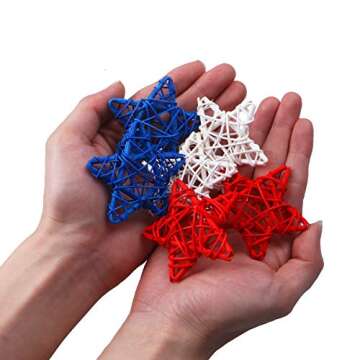 STMK 15 Pcs 4th of July Star Shaped Rattan Balls Decoration, 2.36 Inch Red White and Blue Star Shaped Wicker Balls for 4th of July Home Decor DIY Vase Bowl Filler Ornament Table Decoration