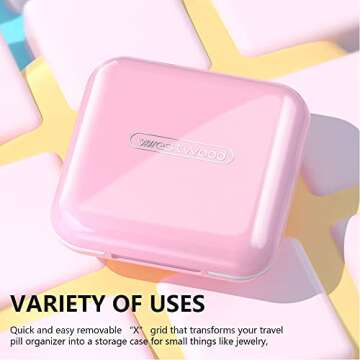 Small Pill Box, Travel Pill Case, Dtouayz Portable Medicine Organizer, Vitamin and Medication Dispenser, Cute Daily Pill Holder for Purse or Pocket, Waterproof 4 Compartment Travel Pill Container