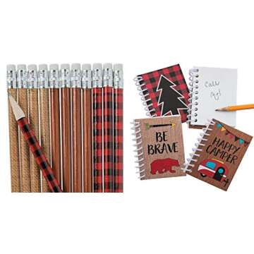 HAPPY DEALS ~ Woodland Camping Adventure Notepads - 24 Pack + 24 Coordinating Pencils