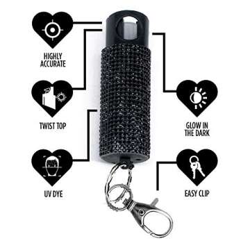 Guard Dog Security Bling it On Pepper Spray Keychain with Safety Twist Top Mini and Easy Carry Lightweight and Fashionable Maximum Police Strength OC Spray 16 Feet Range 0.5 fl oz