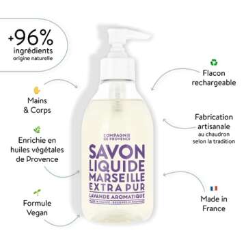 Compagnie de Provence Savon de Marseille Extra Pure Liquid Soap - Aromatic Lavender - 10 Fl Oz Plastic Pump Bottle