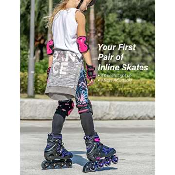 2pm Sports Vinal Girls Adjustable Inline Skates with Light up Wheels Beginner Skates Fun Illuminating Roller Skates for Kids Boys and Ladies - Violet Medium(1Y-4Y US)