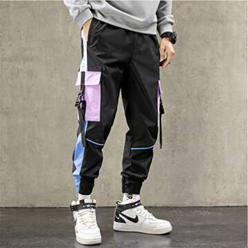 FANLUKA Mens Joggers Cargo Pants Outdoor Rave Sports Fashion Techwear Athletics Cool Pants for Men Hip Hop with Drawstring(Blue,XL)