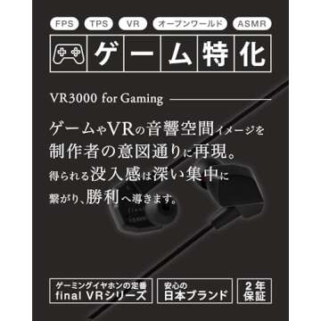 final VR3000 Gaming Earphones for Immersive Spacious Gaming - Open World Adventure Gaming, Virtual Reality & Spatial Gaming Environments - in-Line Microphone and Controls - Black