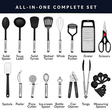 Home Hero Silicone Spatula Set with Ergonomic Handles - Stainless Steel High Heat Resistant Solid & Slotted Turner, BPA Free Non Stick Kitchen Utensils Set - Rubber Spatula (25 Pcs - Black)