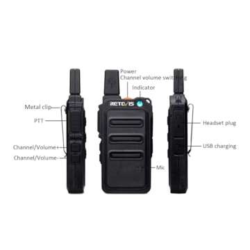 Retevis RT19 Walkie Talkie Earpiece with Mic, 2 Way Radios Walkie Talkies Long Range, 1300mAh, VOX Handsfree, Mini, Small, Compact Two Way Radio for Adults Family Outdoor Skiing Agriculture(4 Pack)