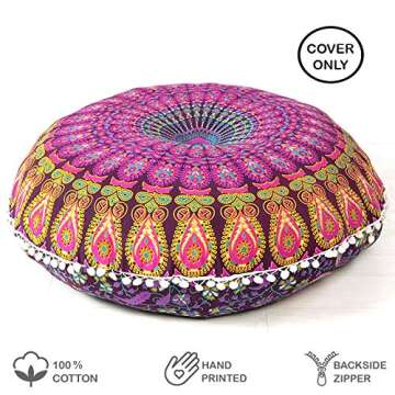 Eyes of India - Mandala Floor Pillow Cover Meditation Cushion Seating Throw Hippie Round Colorful Decorative Bohemian Indian Pouf Ottoman Handmade Cover ONLY (A1 Purple 2, 32" x 32")