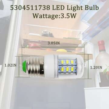 Frigidaire Light Bulb Replacement 5304511738 Frigidaire Refrigerator Light Bulb PS12364857 AP6278388 Refrigerator Parts & Accessories Wattage:3.5w (85V-265V White Light)