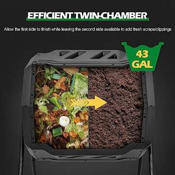 Nova Microdermabrasion 43 Gallon Compost Tumbler Bin Composter Dual Chamber BPA Free Compost Bin Outdoor Rotating Garden Yard Waste Bins