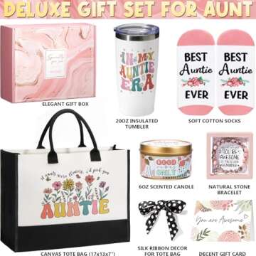 Aunt Gifts for Auntie from Niece Nephew, Aunt Christmas Gifts for Auntie, Best Aunt Ever Gifts Unique Aunt Birthday Gifts Basket for Auntie, Christmas Gifts for Auntie Women w/Canvas Tote Bag Tumbler