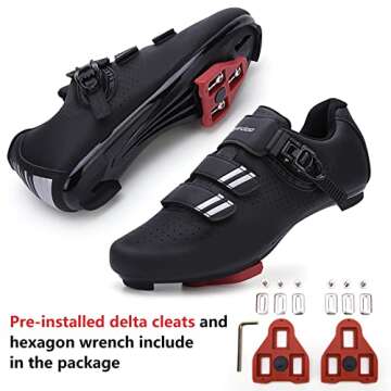 Mens Womens Cycling Shoes Compatible with Pelaton Bike Shoes Road Bike Shoes Riding Pre-Installed with Delta Cleats Clip Indoor Outdoor Pedal Size 11 Black