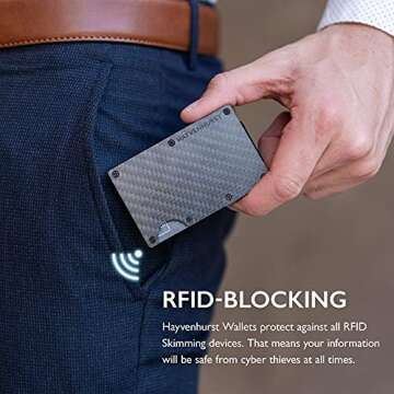 Hayvenhurst Wallet For Men - Reinvented Design Men's Wallet - Slim, Minimalistic & Seamless, Blocks RFID Scanners, Holds 12 Cards & Has a Money Clip (Carbon Fiber)