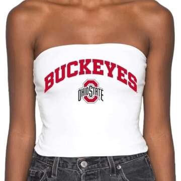 Lojobands Women's Tailgate Outfit College Game Day Tube Top Strapless Top One Size Fits Most (One Size, Ohio State OSU Buckeyes - White)