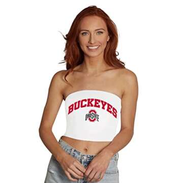 Lojobands Women's Tailgate Outfit College Game Day Tube Top Strapless Top One Size Fits Most (One Size, Ohio State OSU Buckeyes - White)