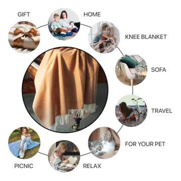 New Zealand Virgin Wool Throw Blanket, Indoor & Outdoor Blankets and Throws, Soft Blanket with Fringes, 55 x 79 in (140 x 200 cm), Beige