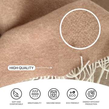 New Zealand Virgin Wool Throw Blanket, Indoor & Outdoor Blankets and Throws, Soft Blanket with Fringes, 55 x 79 in (140 x 200 cm), Beige