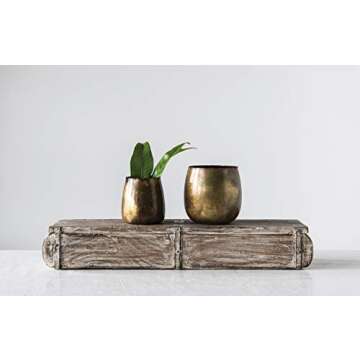 Creative Co-Op Distressed Brass Metal Planters with Rim Beading (Set of 2 Sizes) Tealight and Votive Holders