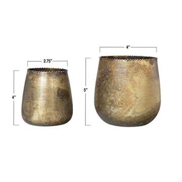 Creative Co-Op Distressed Brass Metal Planters with Rim Beading (Set of 2 Sizes) Tealight and Votive Holders