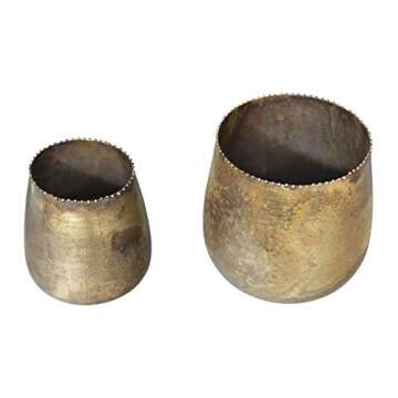 Creative Co-Op Distressed Brass Metal Planters with Rim Beading (Set of 2 Sizes) Tealight and Votive Holders