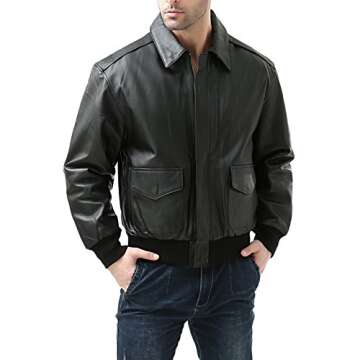 Landing Leathers Men Air Force A-2 Leather Flight Bomber Jacket (Also available in Big & Tall), Black, Large