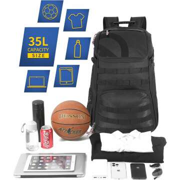 Large Basketball Bag Backpack for Men Women Kids Basketball Bookbag with Ball Compartment Shoes Bag 35L Capacity Boys Girls Soccer Ball Bag Gym Backpack Fit Volleyball Football Sports Travel School