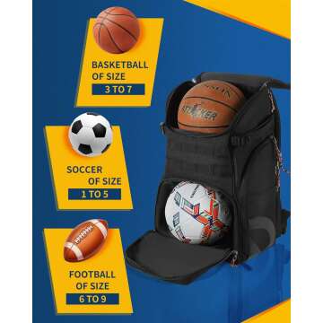 Large Basketball Bag Backpack for Men Women Kids Basketball Bookbag with Ball Compartment Shoes Bag 35L Capacity Boys Girls Soccer Ball Bag Gym Backpack Fit Volleyball Football Sports Travel School