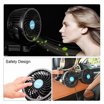 Car Fan, XOOL Electric Car Fans for Rear Seat Passenger Portable Car Seat Fan Headrest 360 Degree Rotatable Backseat Car Fan 12V Cooling Air Fan with Stepless Speed Regulation for SUV, RV, Vehicles