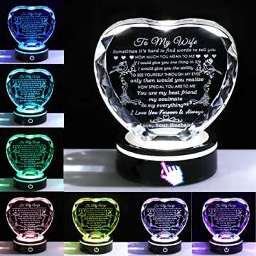 YWHL Gifts for Wife with Colorful LED Base I Love You Gifts for Her from Husband Best Anniversary Birthday Wife Gift Ideas Romantic to My Wife Crystal Keepsakes Presents for Valentine's Day Christmas